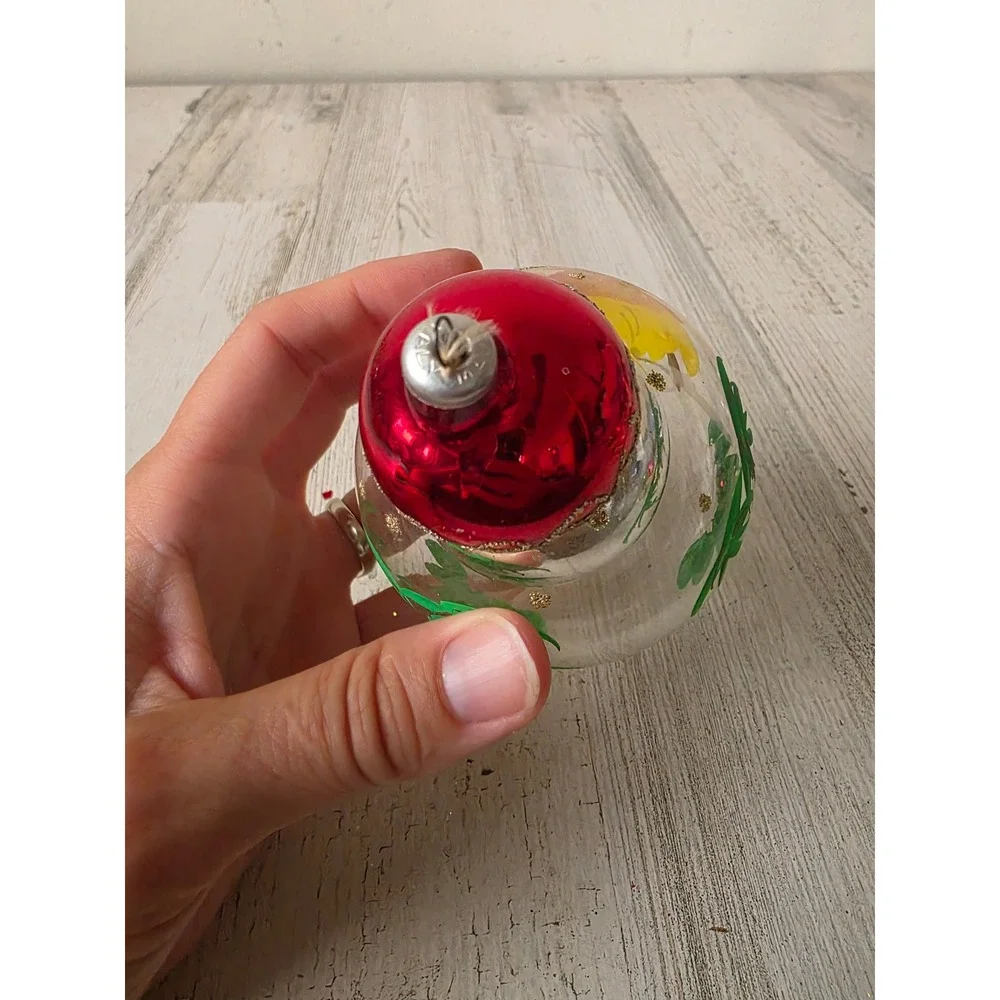 Vintage Italian reflector Nativity glass dome ornament teardrop Xmas tree